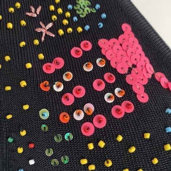 Vintage Black Fully Beaded  multicolour Sleeveless Sweater Top Sz L - Picture 7 of 14